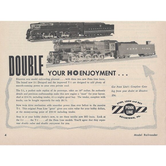 1954 Penn Line Model Railroad T1 Locomotive u Ad Print Partial Page Original Vin - Picture 1 of 1